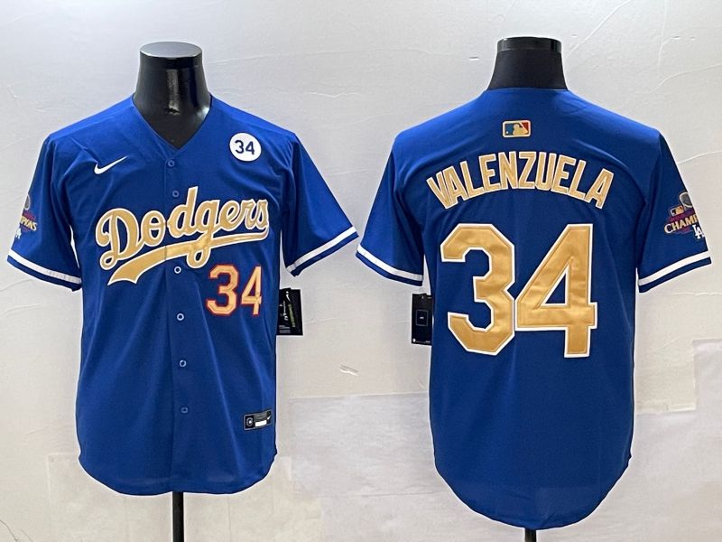 Men Los Angeles Dodgers 34 Valenzuela Blue Gold Game Nike 2025 MLB Jersey style 4
